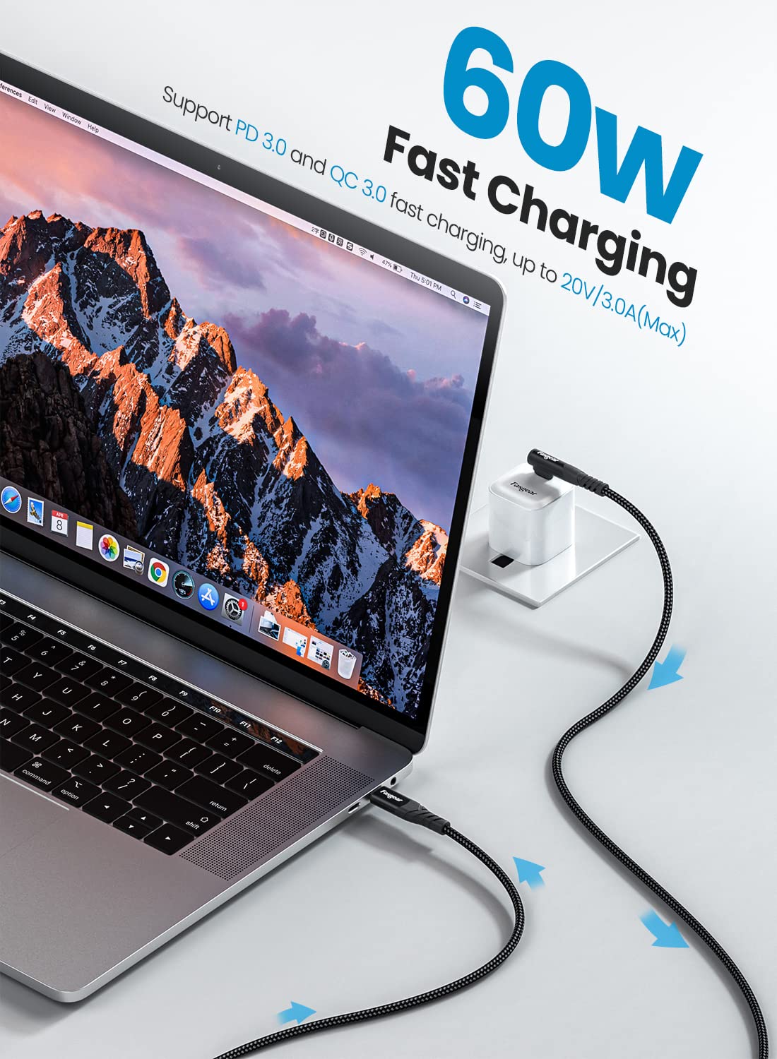 Fasgear USB C to USB C cable, 3 Pack 1ft 60W Type C to Type C Right Angle 90 Degree - Image 4