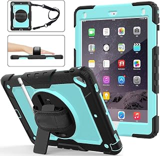 iPad 9.7 Case for Kids | SIBEITU iPad Air 2 Case with Screen Protector Pencil Holder | Hard Rugged Shockproof Protective Cover w/Stand Handle Shoulder Strap for iPad Case 9.7 6th Gen Cases SkyBlue