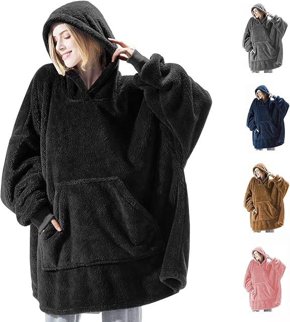 RINOZO Hoodie Blanket, Oversized Sherpa Hoodie, Wearable Hoodie Sweatshirt Blanket, Super Soft Warm Comfortable Blanket Hoodie, One Size Fits All Adults Men Women Teens