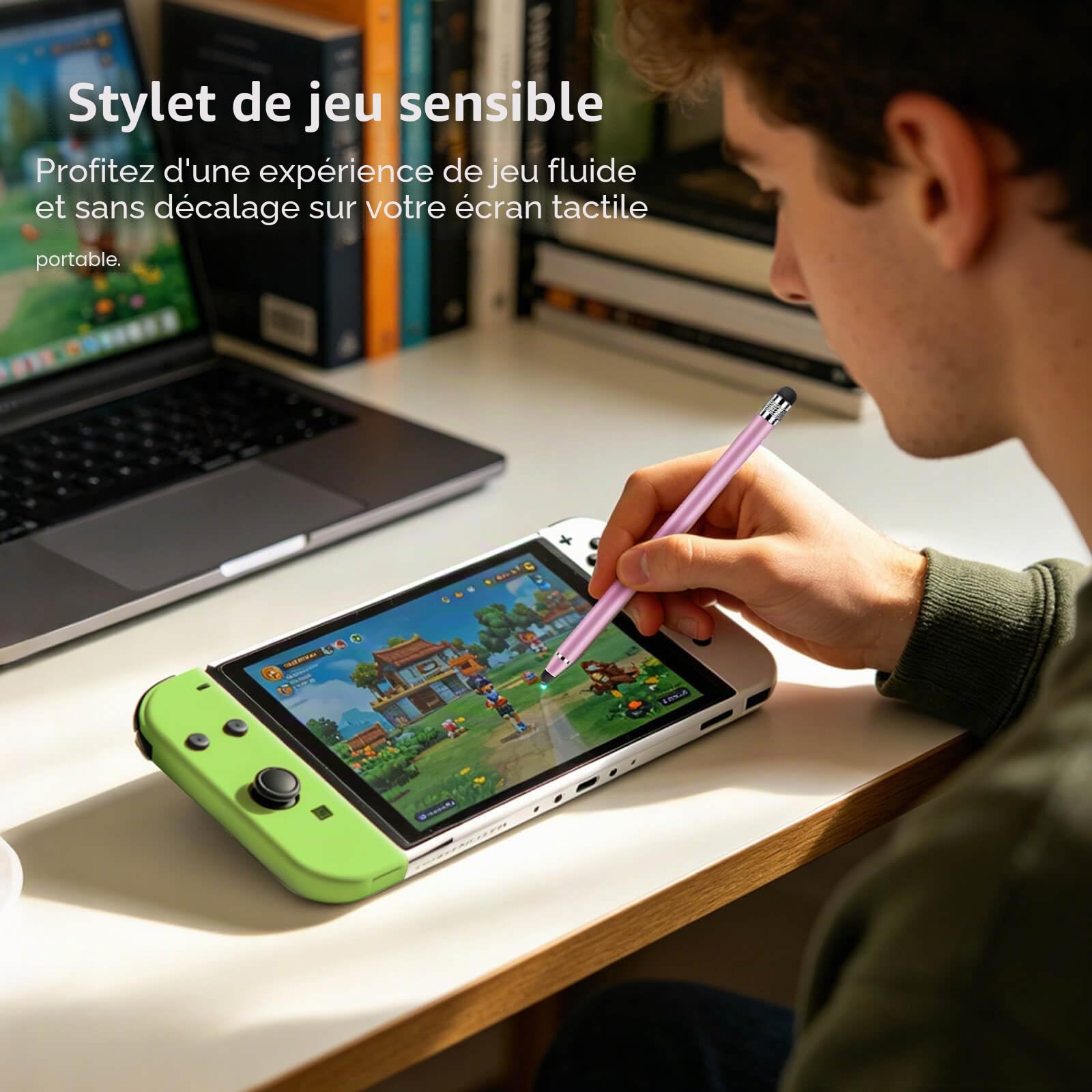 Stylet Tablette Universel 2 en 1 pour Écran Tactile, 4 Pièces avec 8 Embouts de Rechange pour Smartphones, Tablettes, Samsung Galaxy, iPad (Argent+Noir+Rose+Bleu)