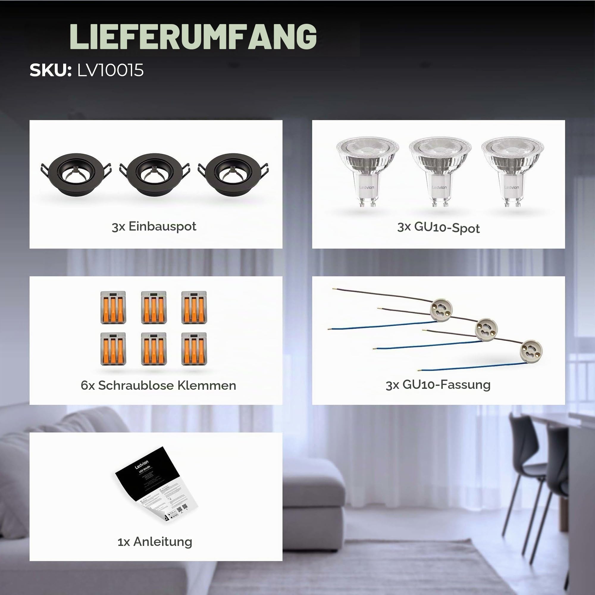 Ledvion 3er Set LED Einbaustrahler Rund Schwarz RGB dimmbar smart
