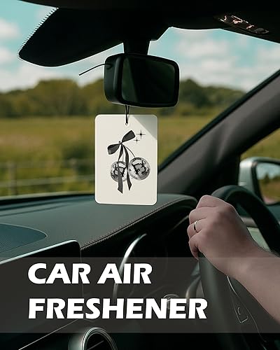 Miniatura 4 de Ambientador de aire retro de colonia con lazo negro de coqueta, 4 piezas, diseño de bola de discoteca con lazo femenino preppy para colgar