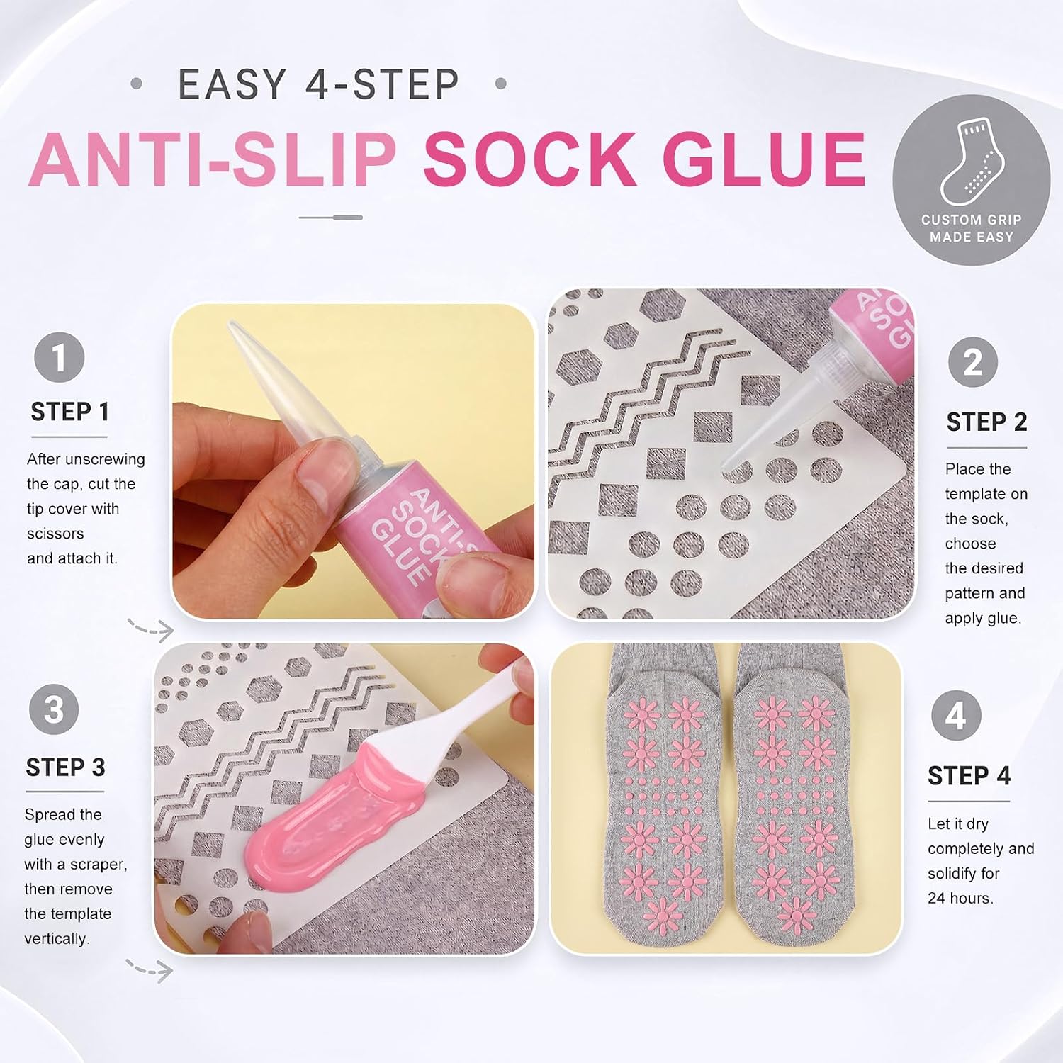 2 Pack Sock Stop Waterproof Sock Glue Anti Slip Adhesive, Pink
