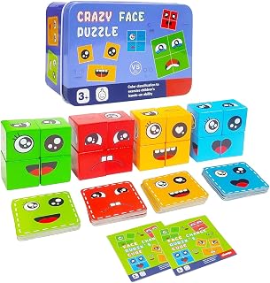 Kidoyz Crazy Face Puzzle Game, Wooden Building Blocks with Expression Cards, Educational Toy for Kids 3+, 16 Blocks and 72... Price In India