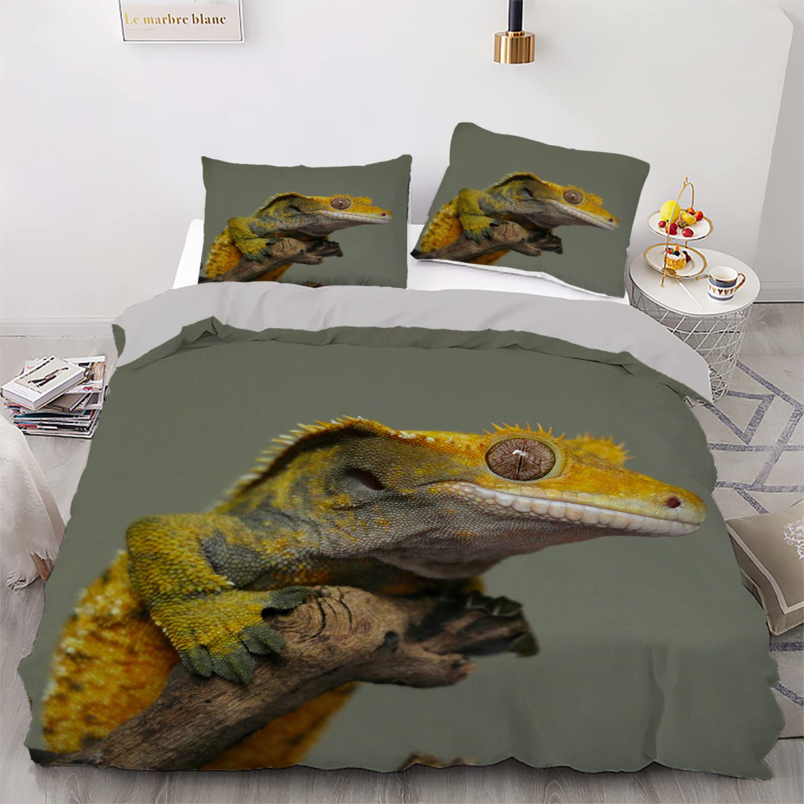 Housse de couette 160x200 reptile avec deux taies d'oreiller