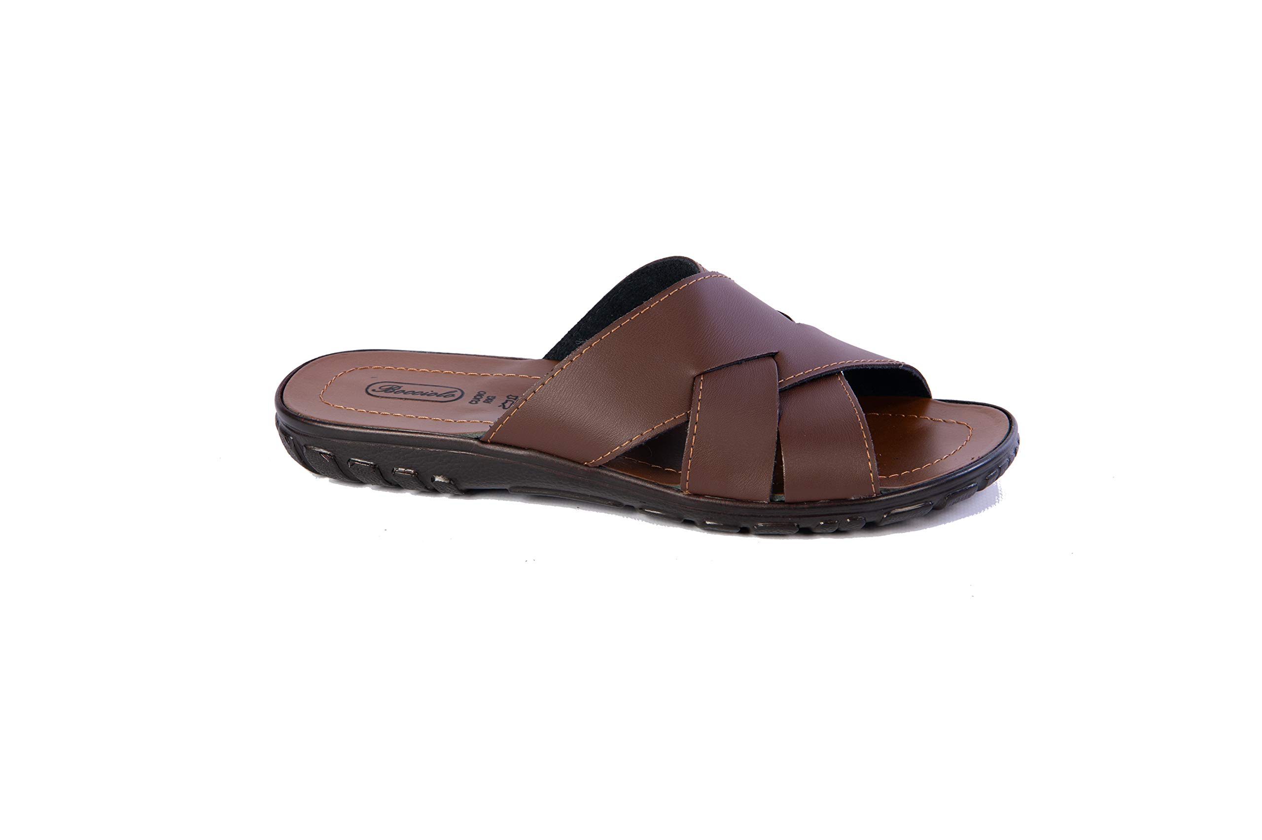 Ciabatte Uomo Bocciolo 613 In Vera Pelle, Incrociate, Made In Italy, Marrone, Taglia 39