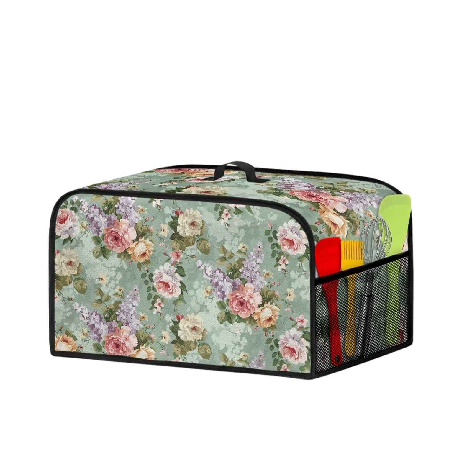 YUVAMAGIMO Flowers Oval Crock Pot Cover Practical Slow Cooker Dust Cover Mesh Pocket with Accessory Organizer Small Appliances Accessories Fits Most Slow Cookers Decoration Accessories