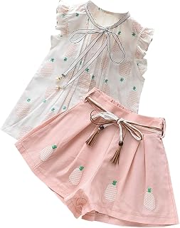 Roupas para meninas de verão com estampa de abacaxi pequena camisa de manga voadora cor sólida roupas de bebê recém-nascido