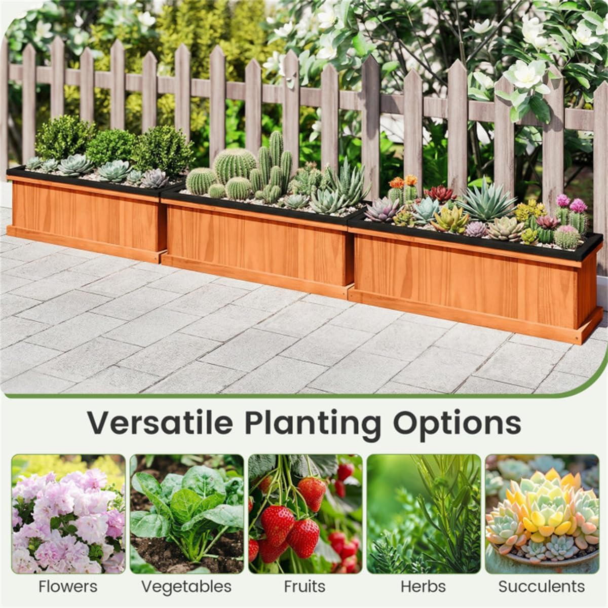 Detachable Bottom Garden Bed, Protective Coating Pine Planter for Herbs, Flowers & Vegetables 28" x 9.5" x 10"