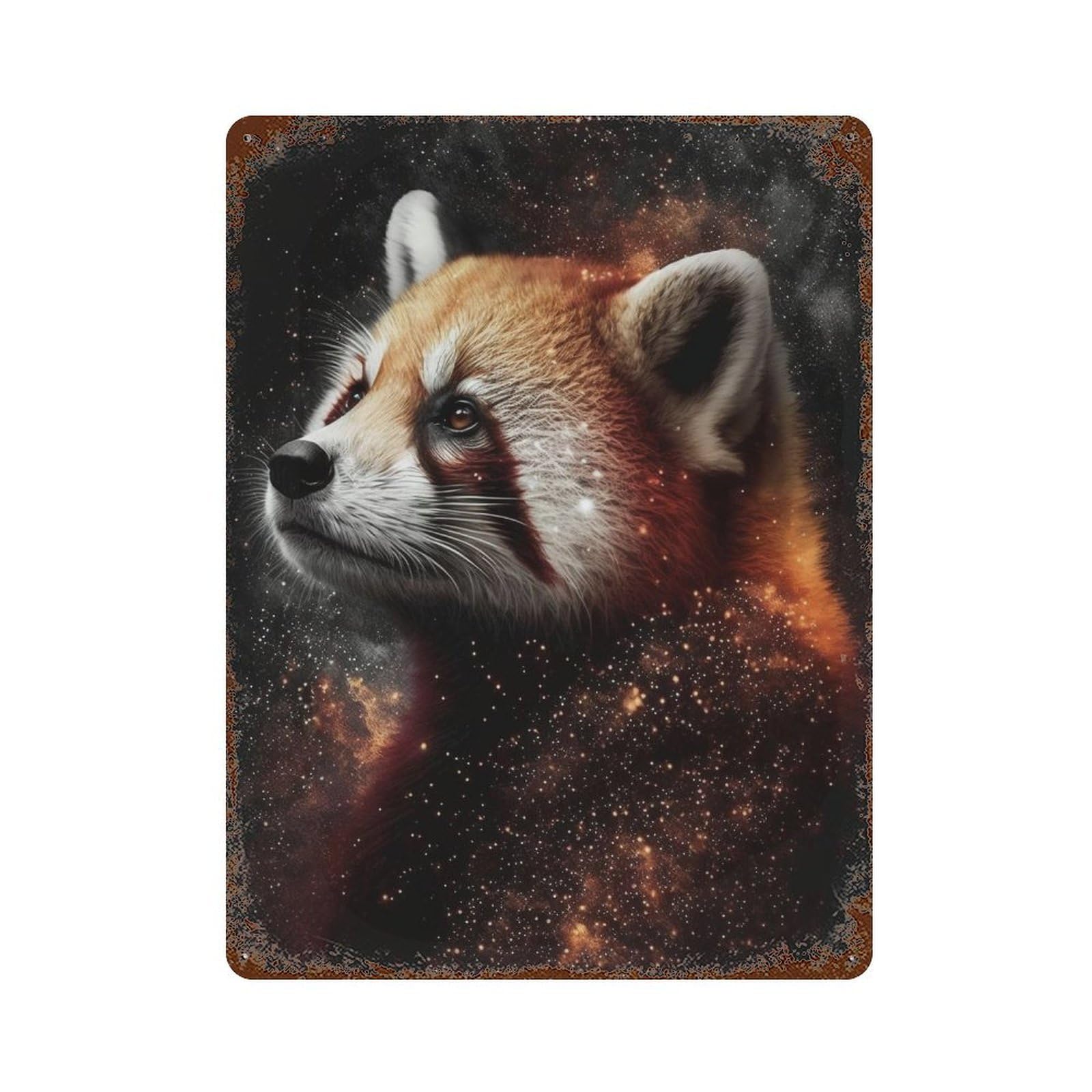 Rust Effect Red Panda Galaxy Art Print -2 Rustic Tin Plaque 15.7"x11.8", Decorative Metal Wall Art for Farmhouse, Kitchen And Entryway Decor
