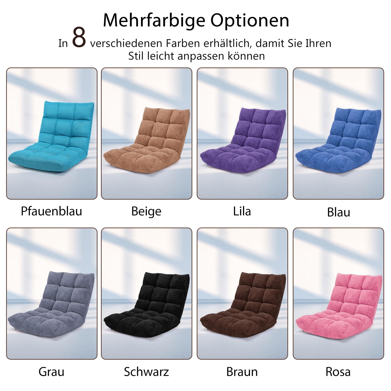 FANTASK Bodensessel mit Verstellbarer Rückenlehne, gepolstert, Thaikissen faltbar, Bodenkissen, Meditationsstuhl, Bodenstuhl, Relaxsessel für Yoga, Meditation & Freizeit (Braun)