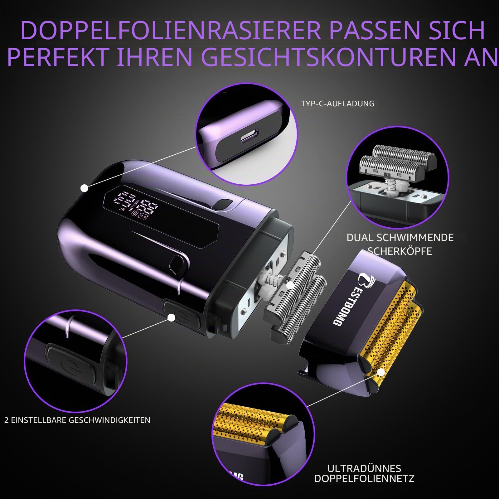 BESTBOMG® Haarschneidemaschine für Männer, professionelle Haarschneidemaschine, Bartschneider & wiederaufladbares Rasierer-Set, Metall-T-Klinge, LED-Display, Friseur-Haarschneide-Set für Männerpflege