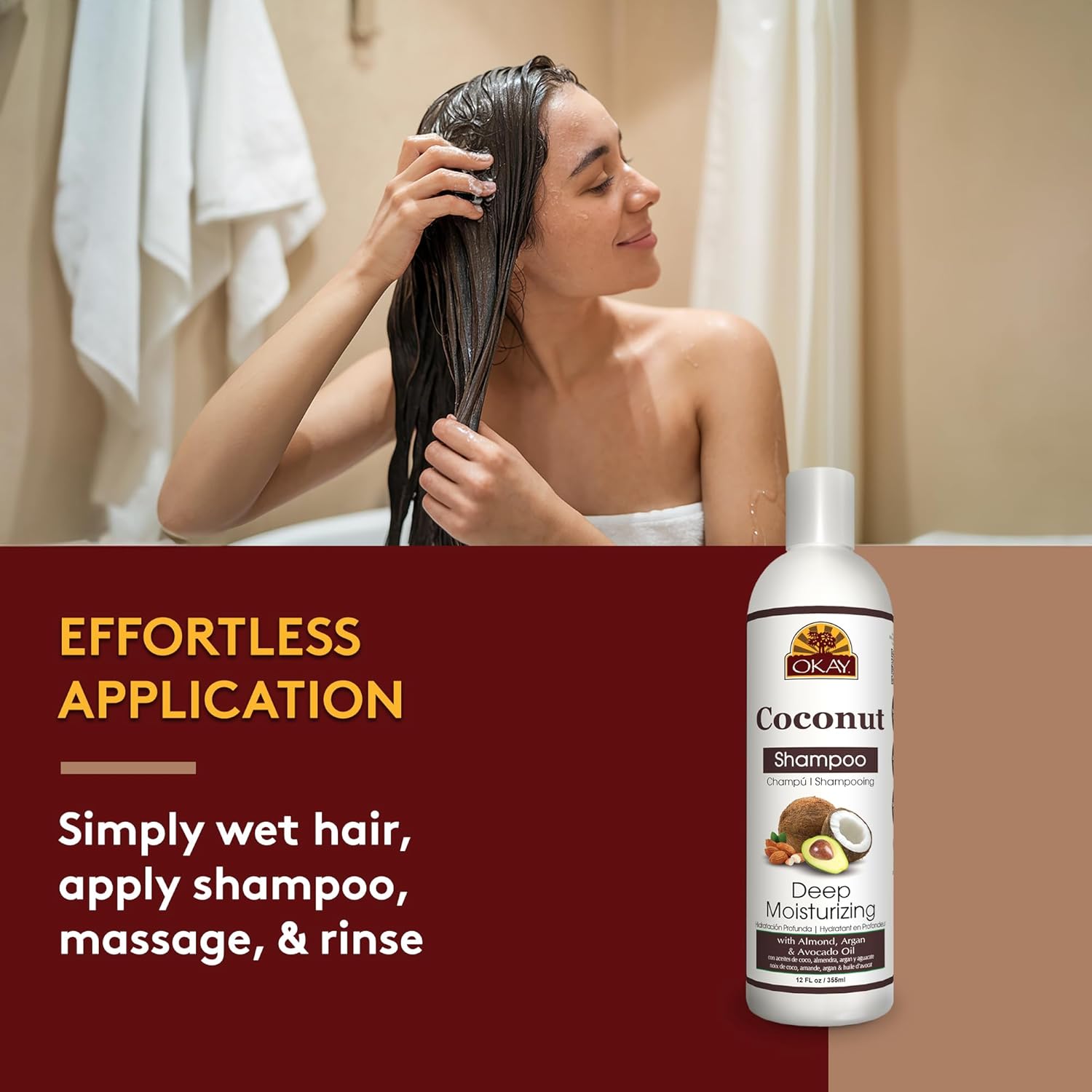 Okay Coconut Deep Moisturizing Shampoo Helps Replenish Moisture And Elasticity For Healthy Strong Hair Sulfate,Silicone,Paraben Free For All Hair Types and Textures Made in USA 12oz - Image 4