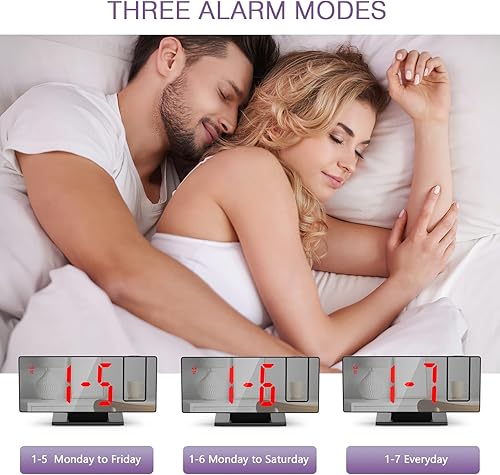 Miniatura 5 de ORIA Reloj despertador de proyección, reloj despertador LED de 7.8 pulgadas con proyección, espejo LED despertador digital con puerto de carga USB,