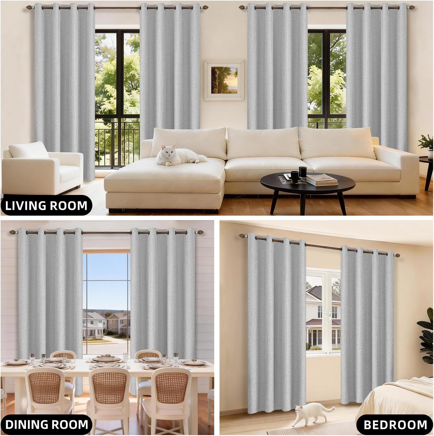 Linen Textured 100% Blackout Curtains Double-Sided for Bedroom-Thermal Insulated Room Darkening Full Light Blocking Window Drapes for Living Room Grommet 52 x 84 Inches,2 Panels,Grayish White