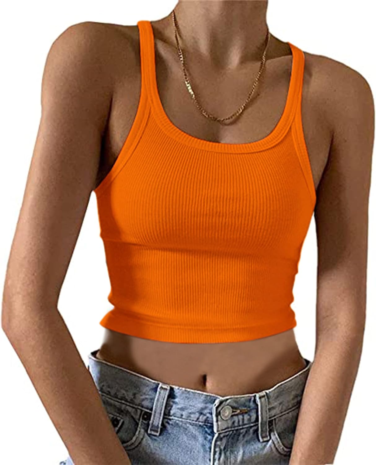 KAMISSY Women's Sleeveless Crop Tank Top Slim Fit Scoop Neck Ribbed Knit Basic Crop Cami Shirts Tops