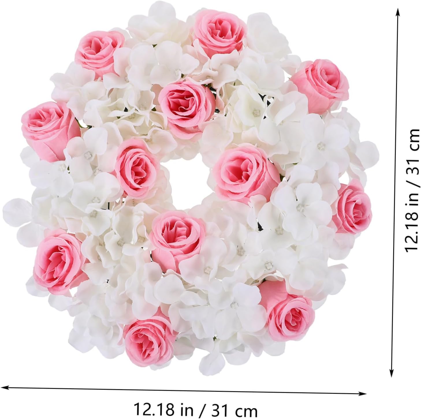 1pc Artificial Flower Candle Ring Wreath Lightweight Decorative Faux Floral Arrangement for Weddings Home Decor and Table Settings Pink