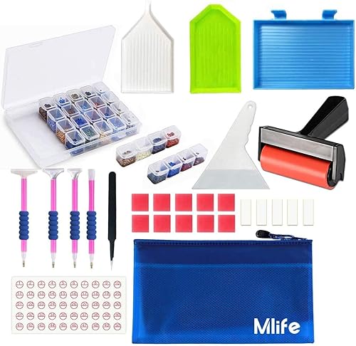 Miniatura 7 de Mlife Kit de herramientas de arte de diamante 5D, 31 piezas de accesorios de arte de diamantes con 28 ranuras, caja de bordado de diamante para