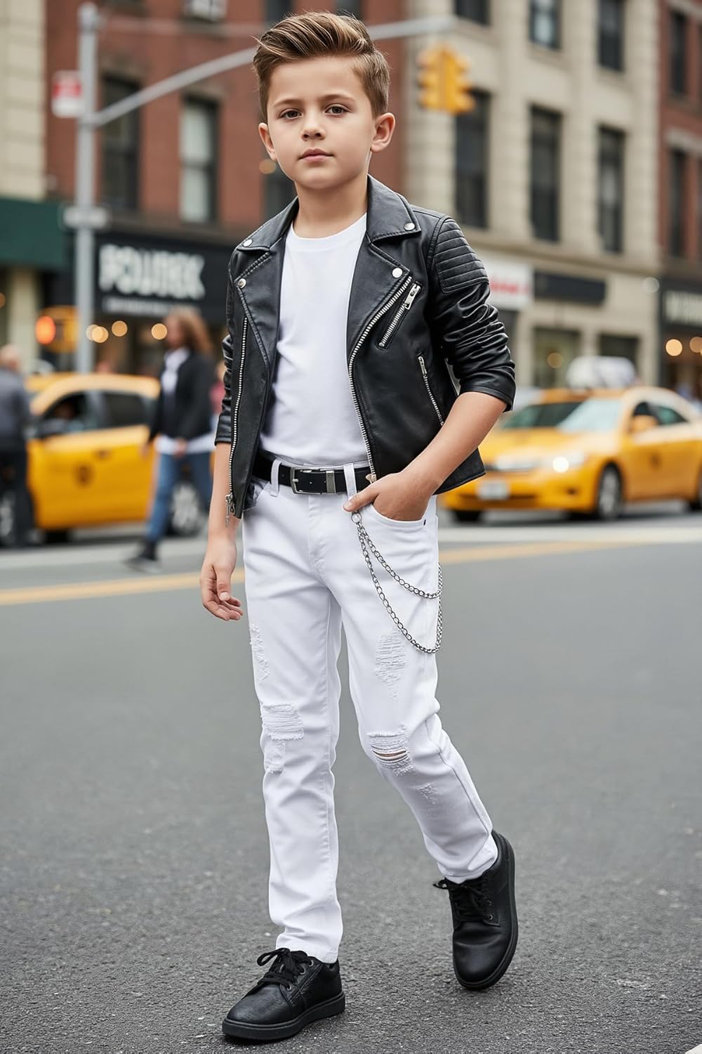 Boy's Skinny Fit Ripped Destroyed Distressed Stretch Slim Jeans Pants - Image 3