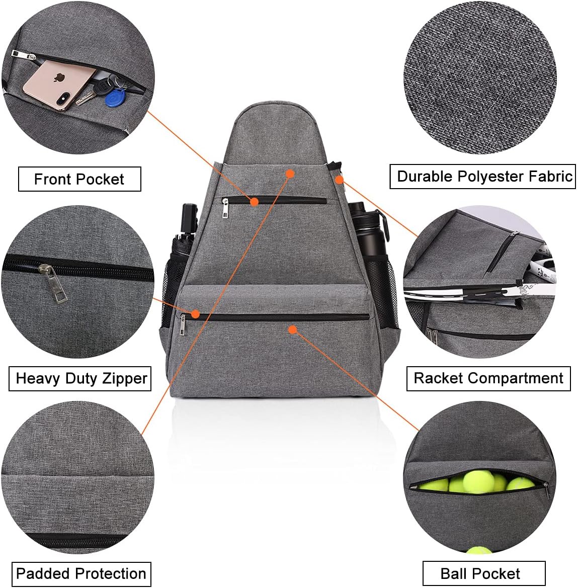shiningwaner Tennis Bags Tennis Backpack with Shoe Compartment Shoe Bag for Men and Women, Holding Tennis/Badminton/Squash Racket, Pickleball Paddles and Other Accessories, Grey : Sports & Outdoors