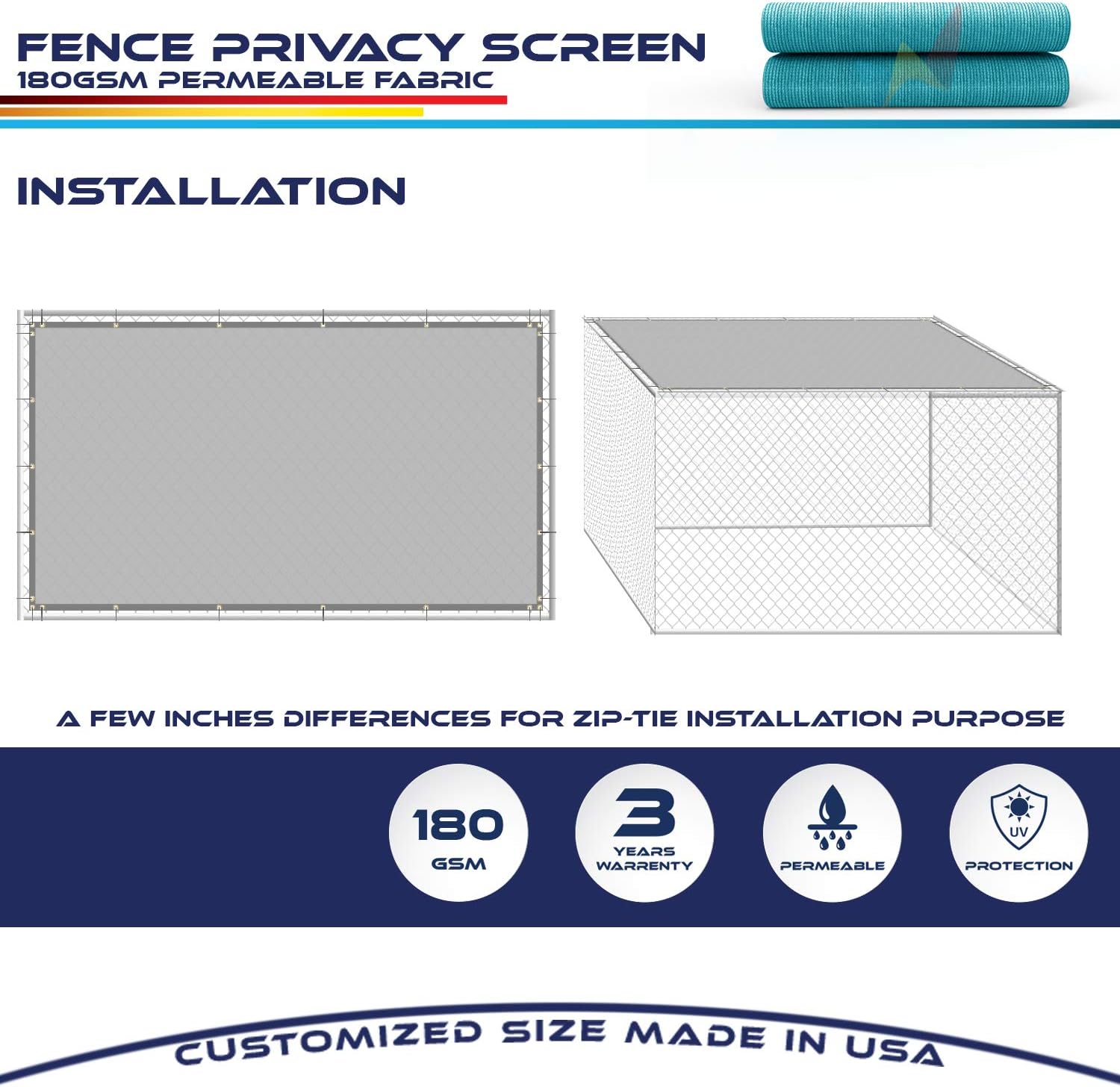 Windscreen4less Fence Privacy Screen 5' x 3' Heavy Duty Windscreen Fencing Mesh Fabric Cover for Patio Garden Backyard Lawn Carport Pool Fence, Turquoise Green