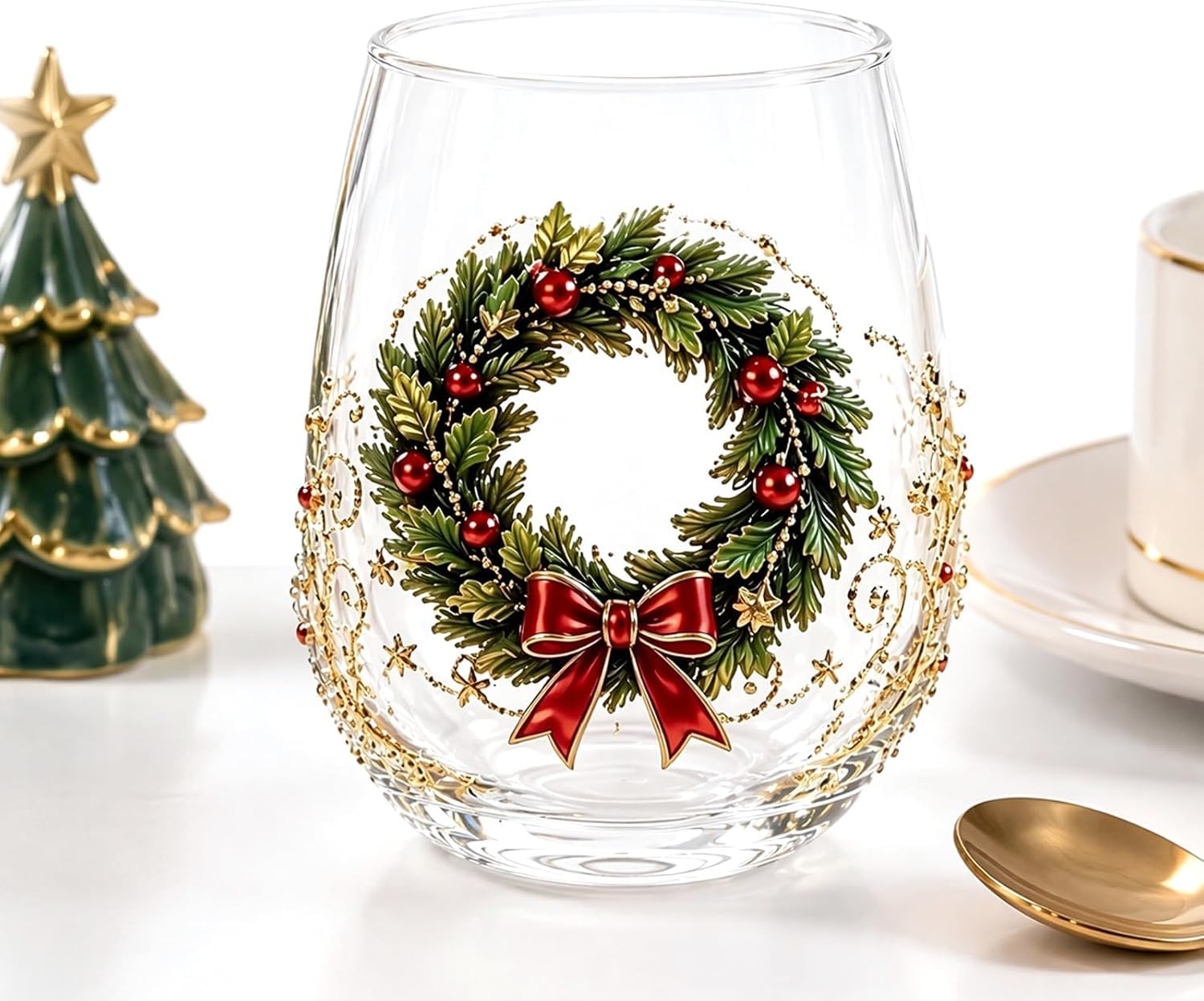 3D Christmas Glass Art Cup | 350ML Christmas Drinking Glasses Drinkware Cup