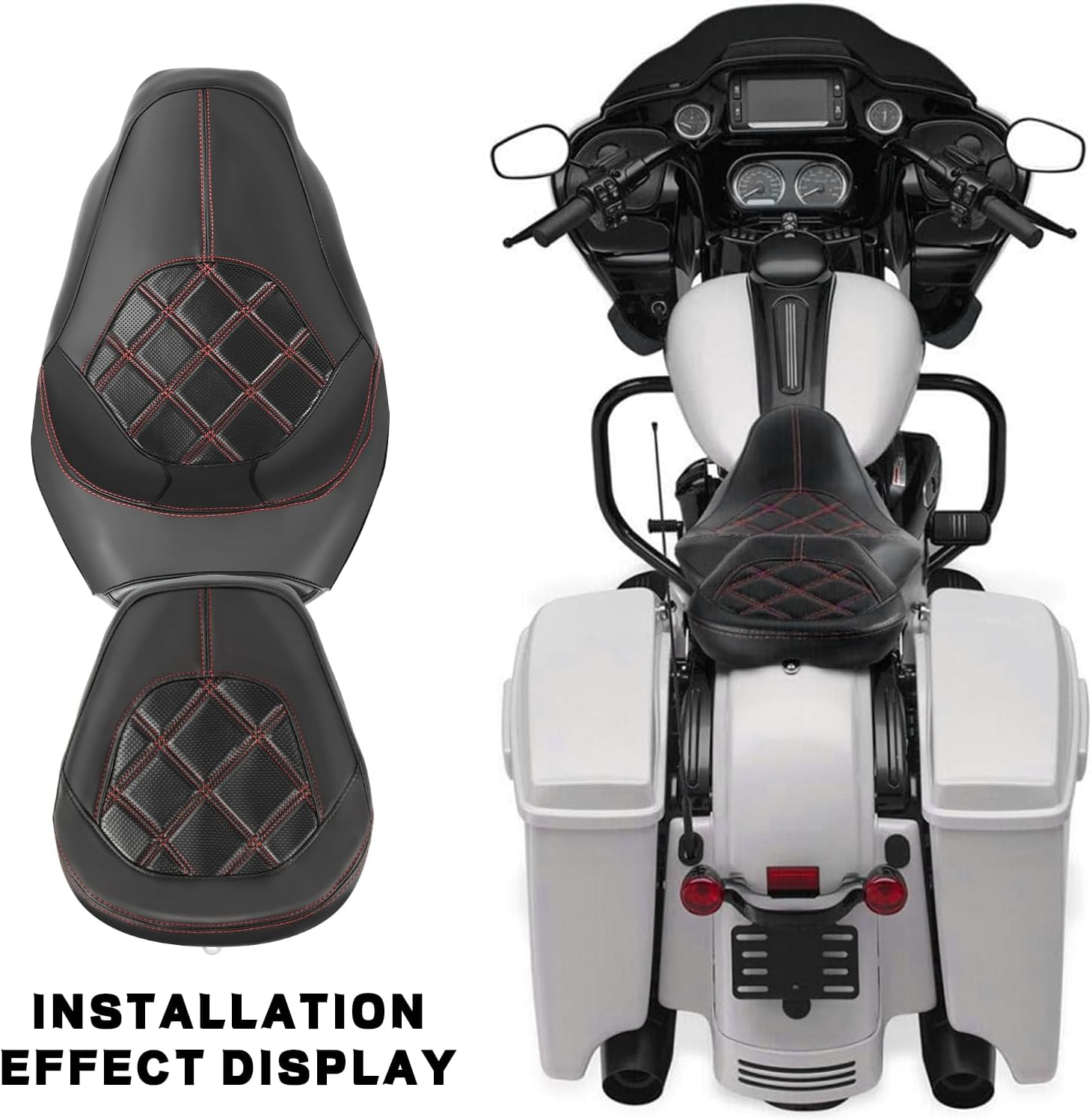 Low-Profile Driver Seat Pillion Leather Passenger Pad Seat Fit for Harley Street Glide Road Glide Road King Ultra Limited 2009-2023