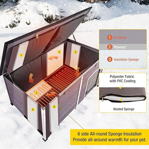 Miniatura 4 de Aivituvin Casa para Perros Calefaccionada para Exteriores 59" Extra Grande Perrera para Perros Aislada con Forro Aislante y Sistema de Calefacción
