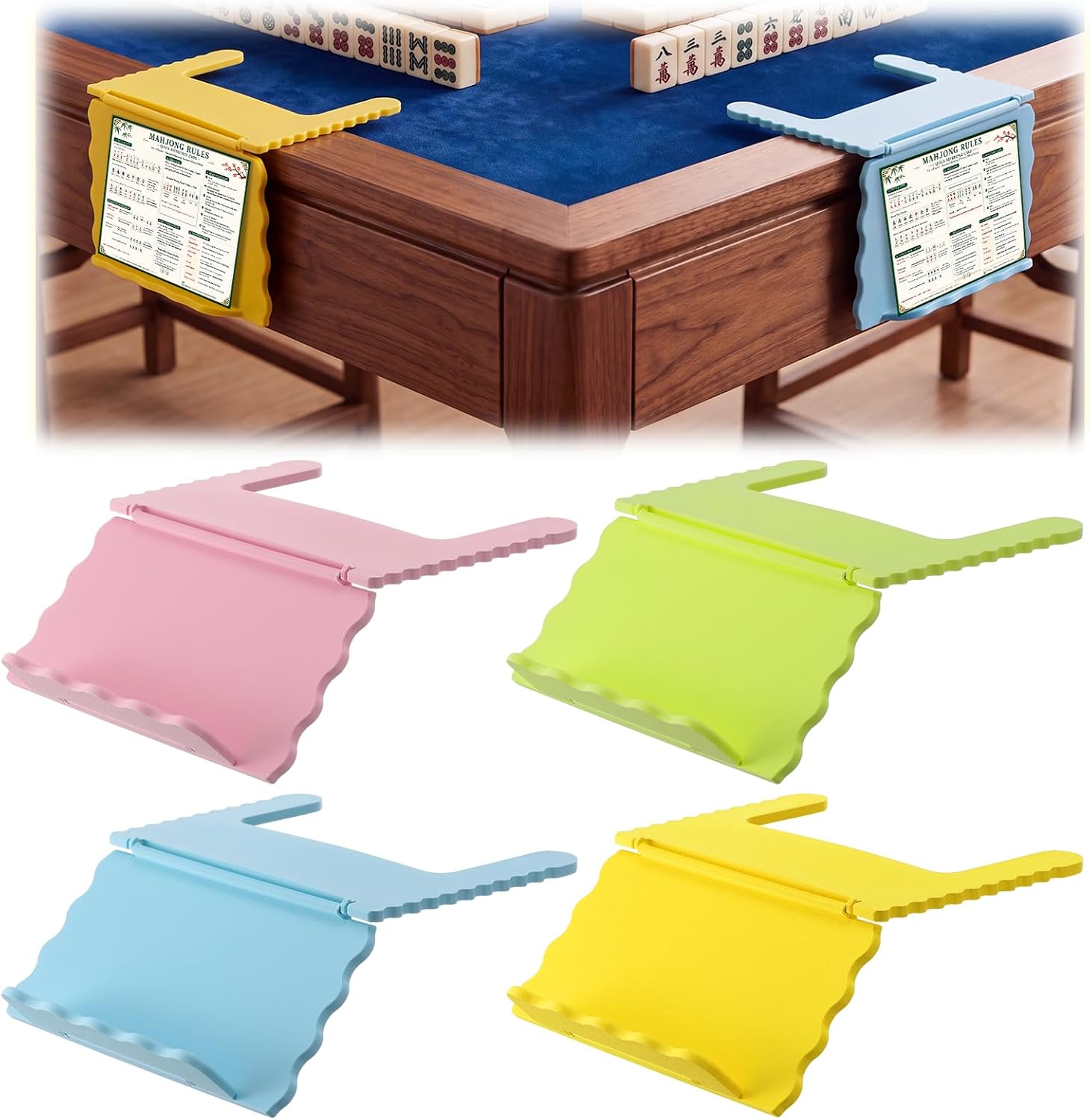 Seenelling 4 Pack Foldable Mahjong Card Holder for Table, 4 Pastel Color