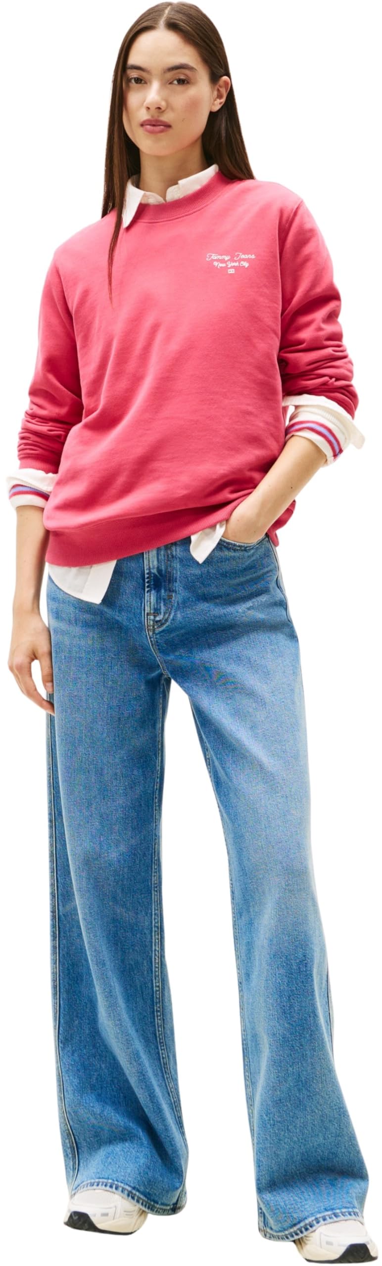Tommy Jeans Donna Felpa Logo in Cotone, Rosso (Vintage Cerise), 1XL