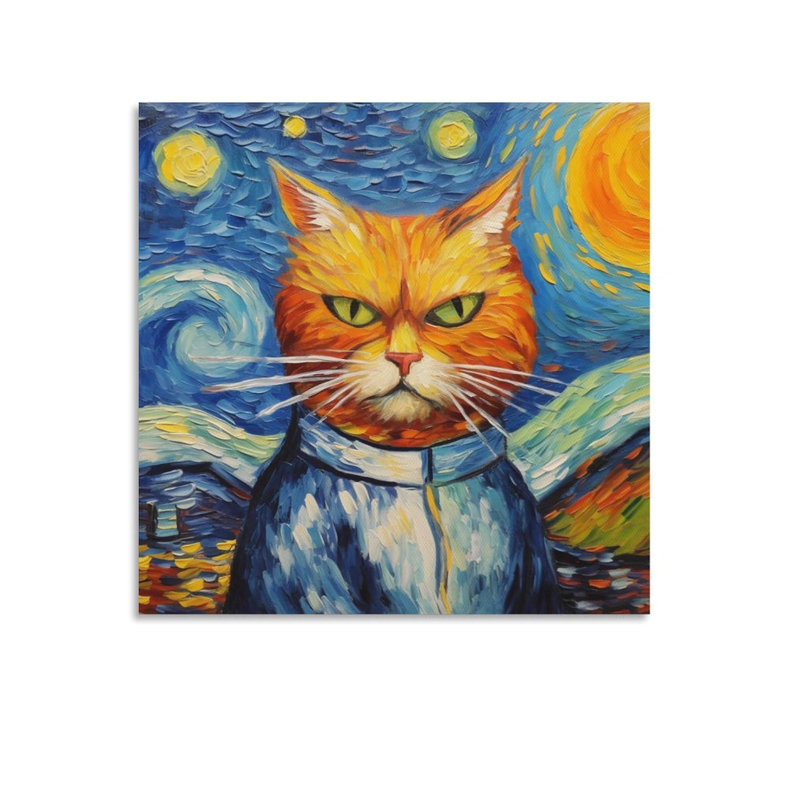 DuduYH Funny Cat Poster Famous Painting Mona Lisa Canvas Wall Art Starry Night Cat Lover Artwork Picture for Living Room Decor (16x16inch-Unframe,01-angry)