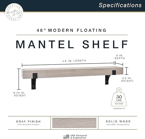 Miniatura 3 de Master & Co. Moderno mantel flotante con soportes de metal negro, estantes flotantes largos para decoración de pared, 48 pulgadas, grano de madera
