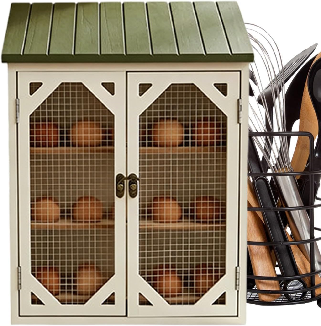 Egg Storage Organizer, Farmhouse Cabinet With Double Doors, Wire Mesh Window Box For Kitchen, Wooden Material Rustic Finish, Home Farm Accessory, Ideal Coop Market, Or Everyday Egg Storage