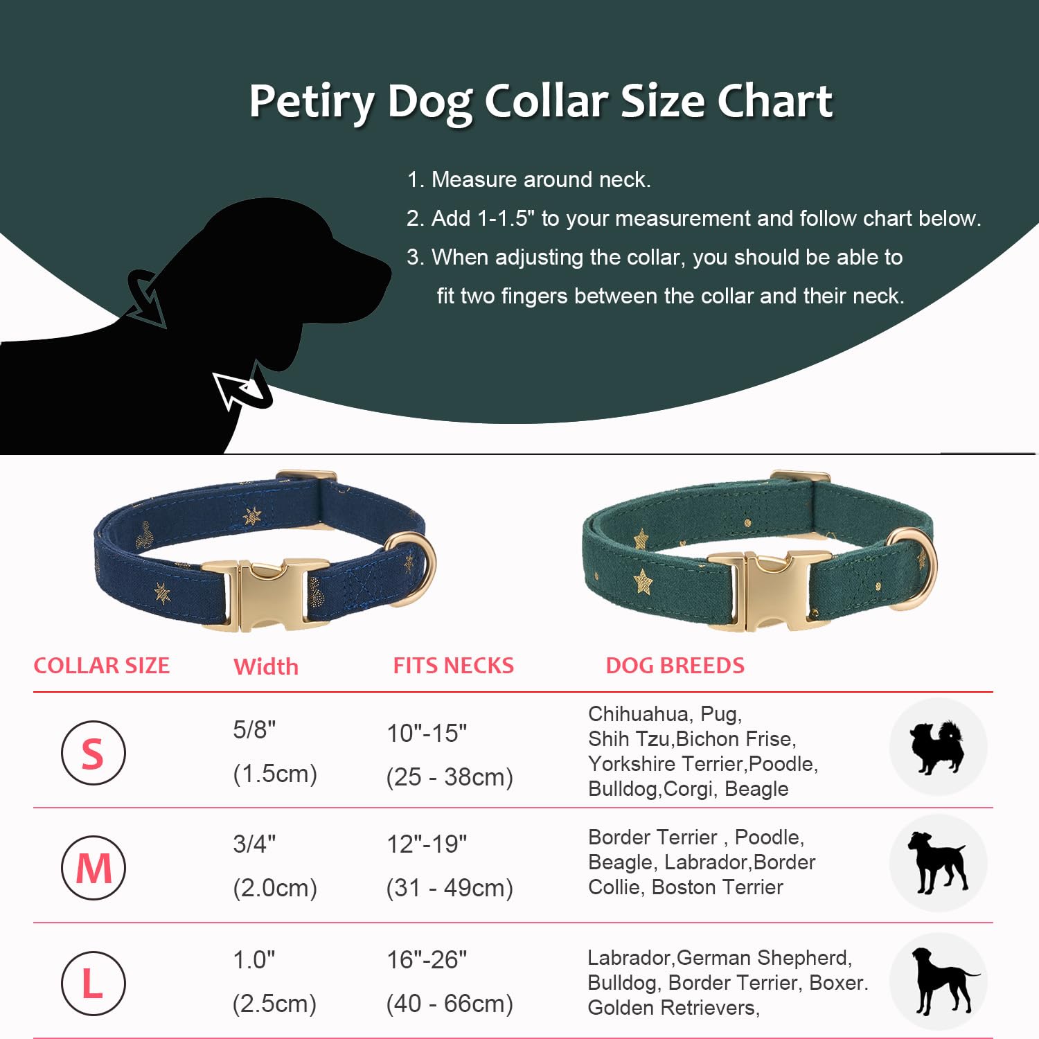 Petiry Starry Star Dog Collar with Metal Buckle,Adjustable Durable Cotton Collar For Wedding Dog Wear,For Medium Boy Dogs Neck 31-49cm,Green Star - Image 4