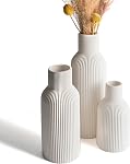 Vases de fleurs en céramique blanche 3, Moderne Matte Vertical Ribbed, Nordic Minimalist Decor pour Pampas, séché & Fleurs fraîches, Pièce centrale pour le salon, Étagère, Entrée, Mariage, Bureau