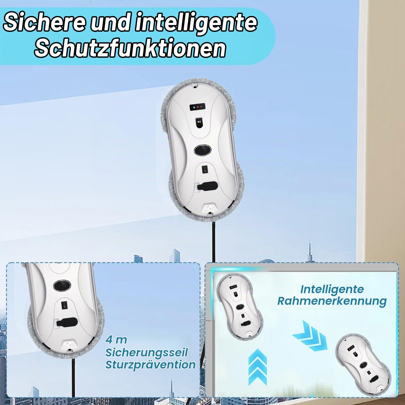 Fensterputzroboter, 5600Pa Automatischer Fensterreiniger mit Fernbedienung und 10 Tüchern, Fensterreiniger Roboter Elektrisch Fenstersauger für Innen und Außenfenster Glas Fliesen
