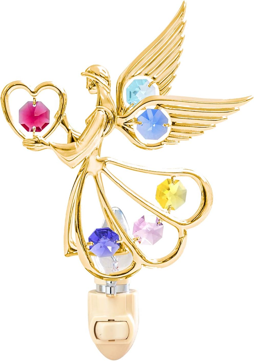 24k Gold Angel with Heart Night Light - Multicolored Mascot Crystal