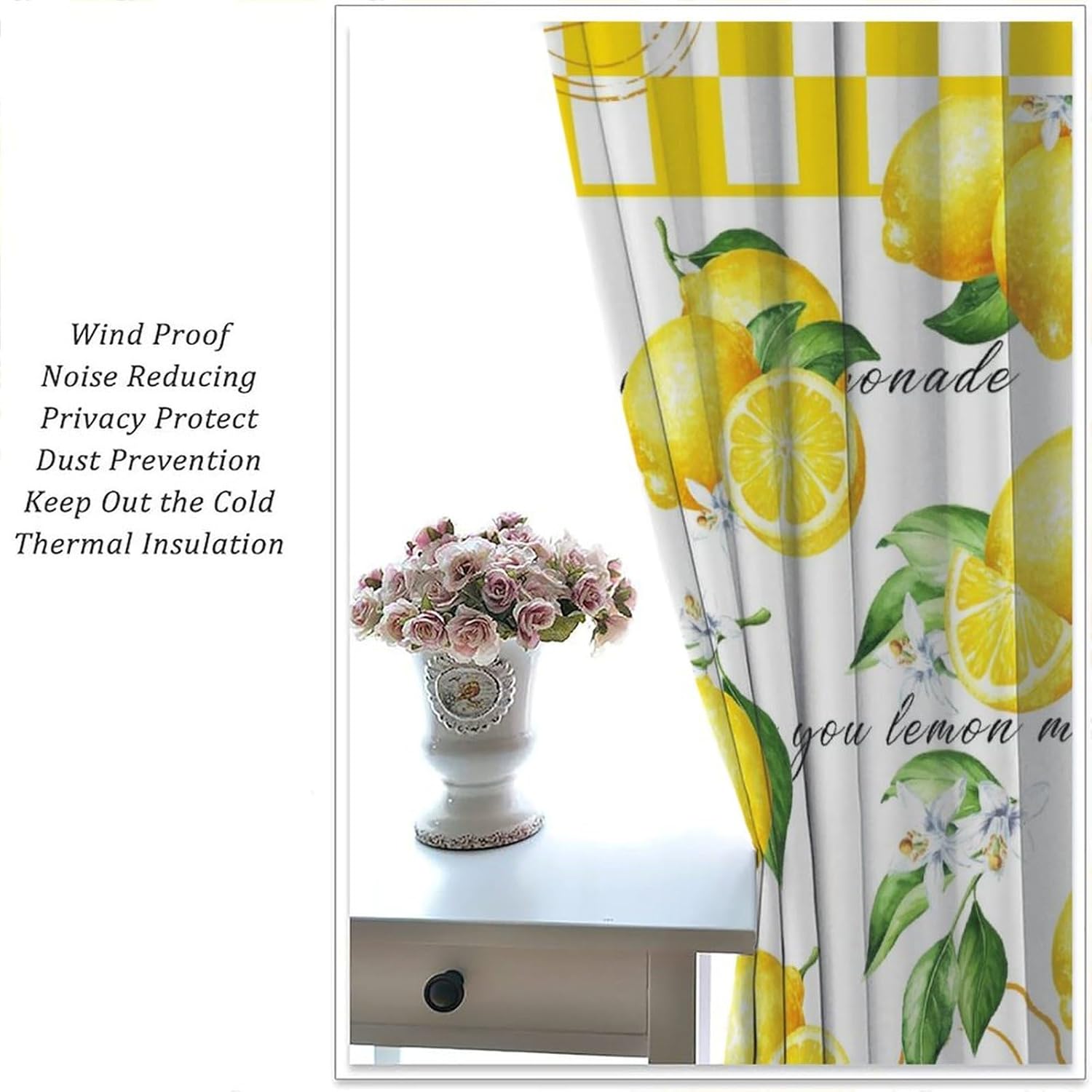 YCness Rustic Lemon Kitchen Curtains, Vintage Fresh Vibrant Fruit Floral Leaves Window Treatments for Bathroom Living Room Bedroom Home Rod Pocket Drapes, 63x72 Inch