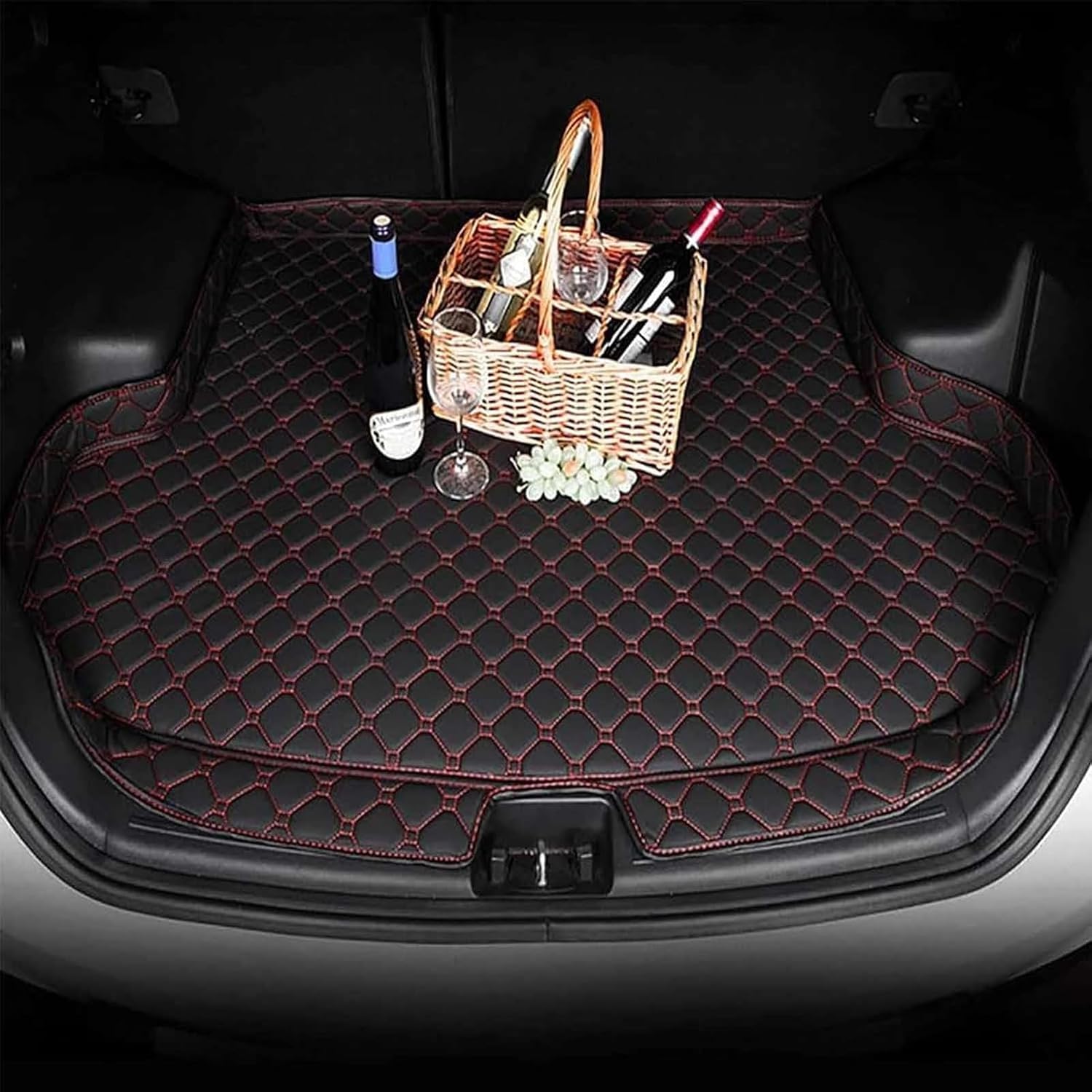Car Boot Liner Mat for MG HS 2018 2019 2020 2021 2022 2023+ Boot Liner Waterproof Non-Slip with Raised Edges- Black Blue(Normal/- Black Red)