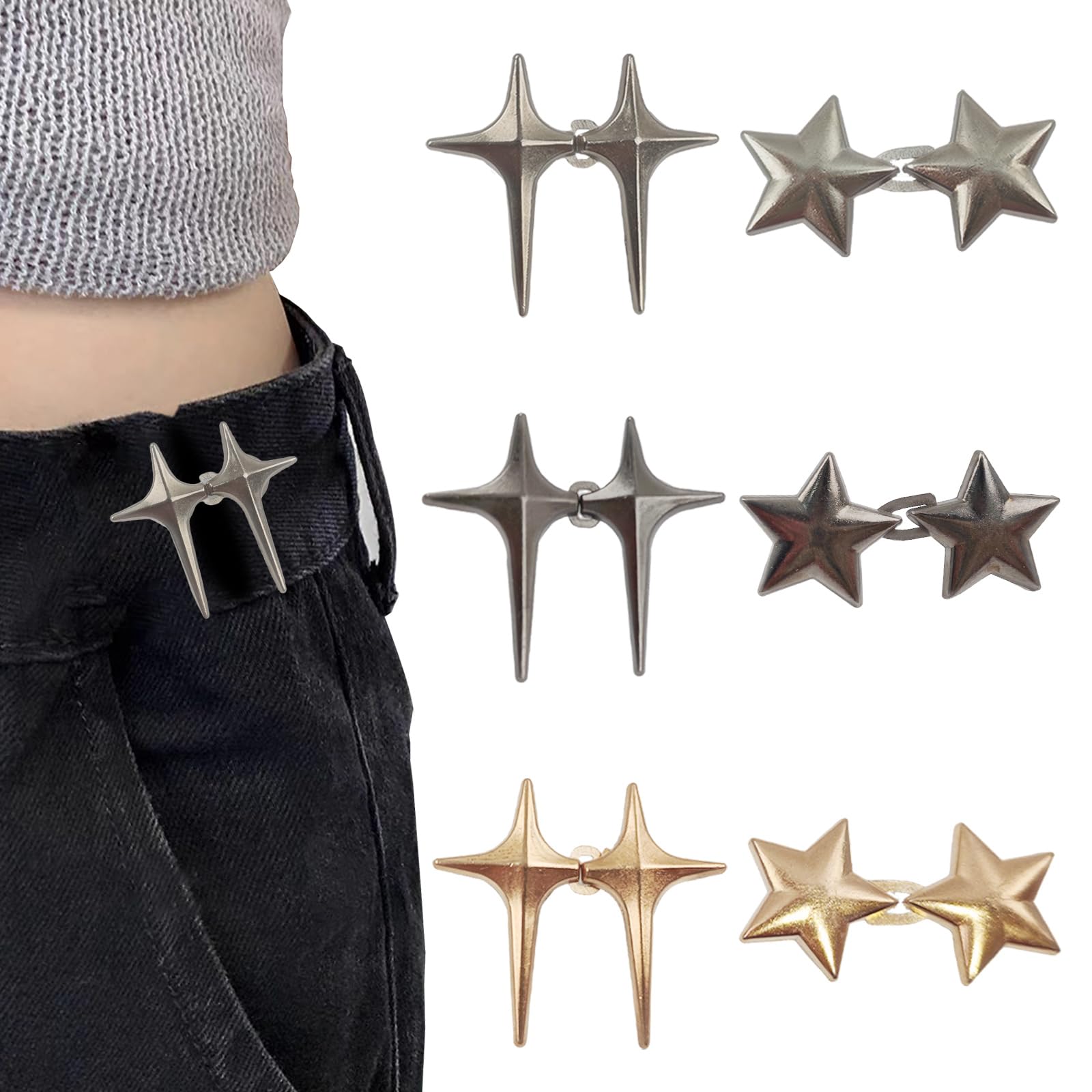 NVGVUP 6 works Star Jean Waist Tightener, No Sewing Required Pants Waist Tightener Clips, Adjustable Pant Button Tightener