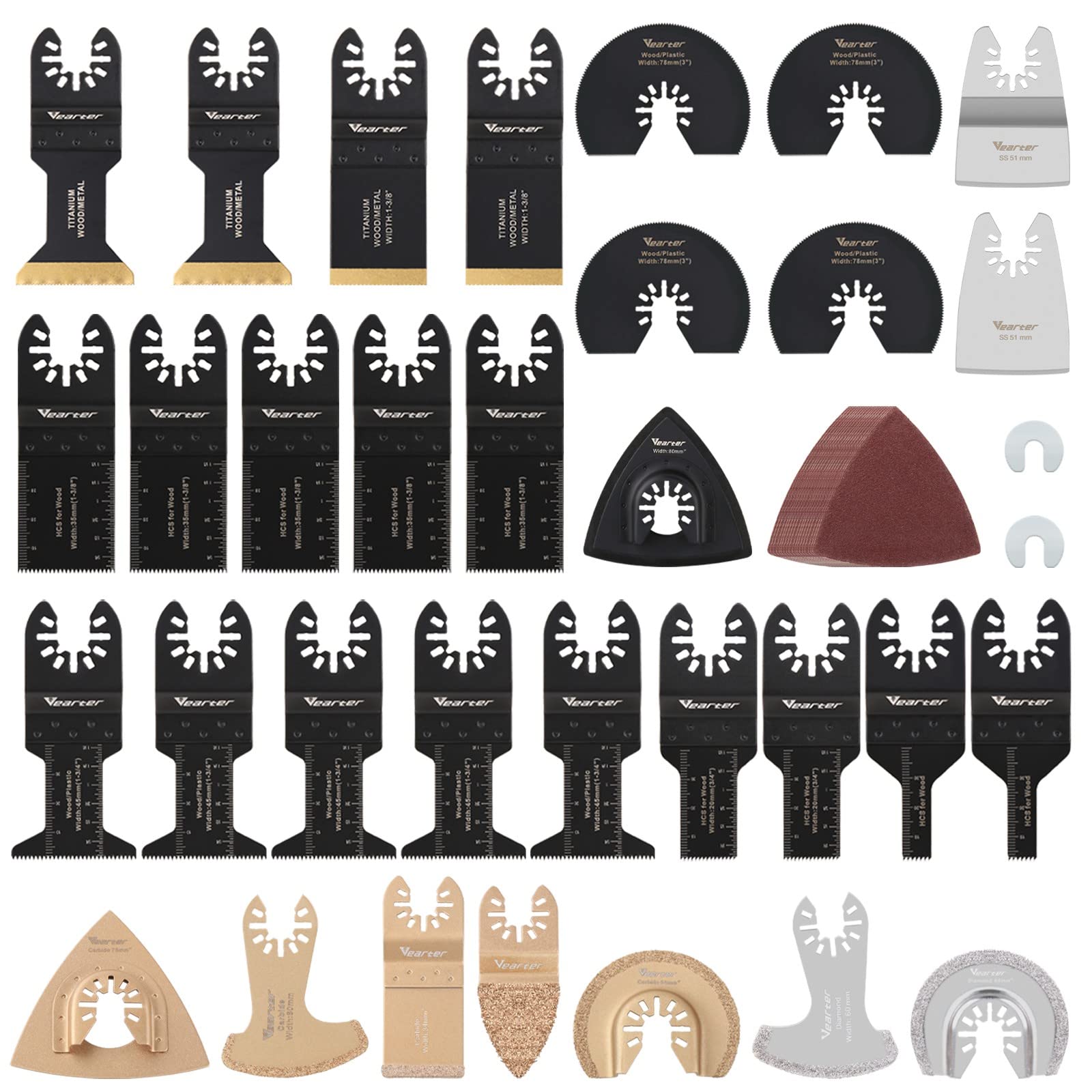 Set di 52 lame oscillanti universali oscillanti con carta vetrata, set di lame multiuso per legno, metallo, plastica