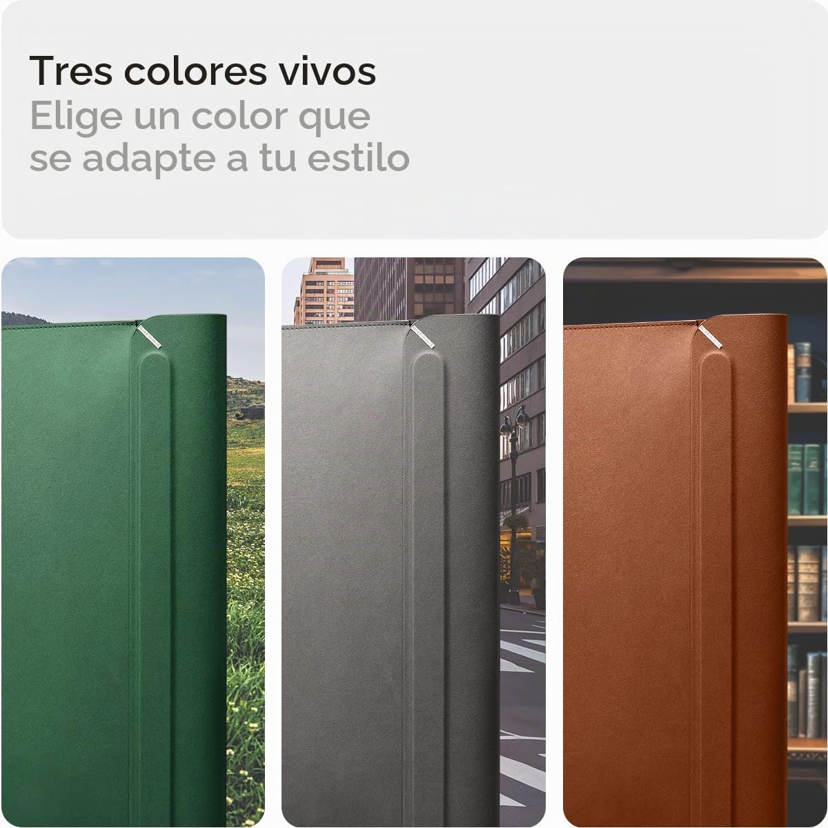 Spigen Funda para portátil Valentinus 15 15.6 16 Pulgadas, Compatible con MacBook Pro, Solapa magnética integrada, Funda de Piel para portátil, Bolsa para portátil - Verde