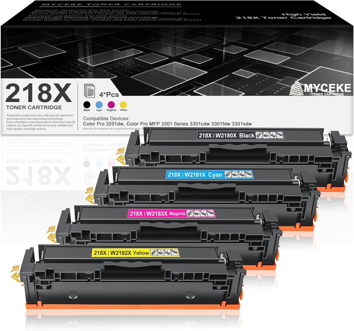 218X Toner Cartridge Replacement for HP 218A W2180X W2181X W2183X W2182X Toner for Color Laser Pro 3201dw MFP 3301fdw 3301sdw 3301cdw Printer (4 Pack, Black/Cyan/Magenta/Yellow)