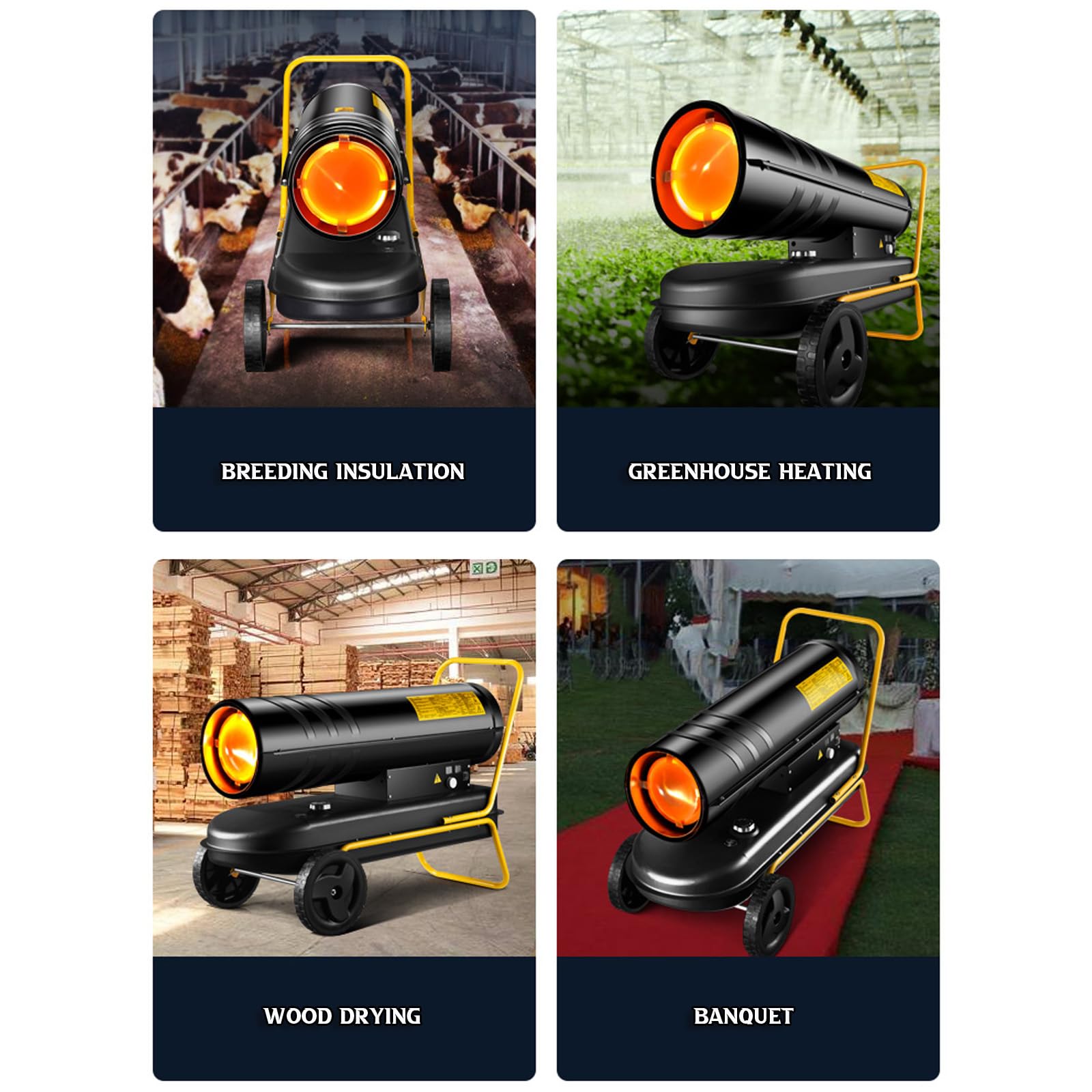 Riscaldatore di spazio a cherosene diesel da 20 kW, termostato regolabile, superficie di riscaldamento 600 m3, design con ruote, grande serbatoio carburante per garage e officine