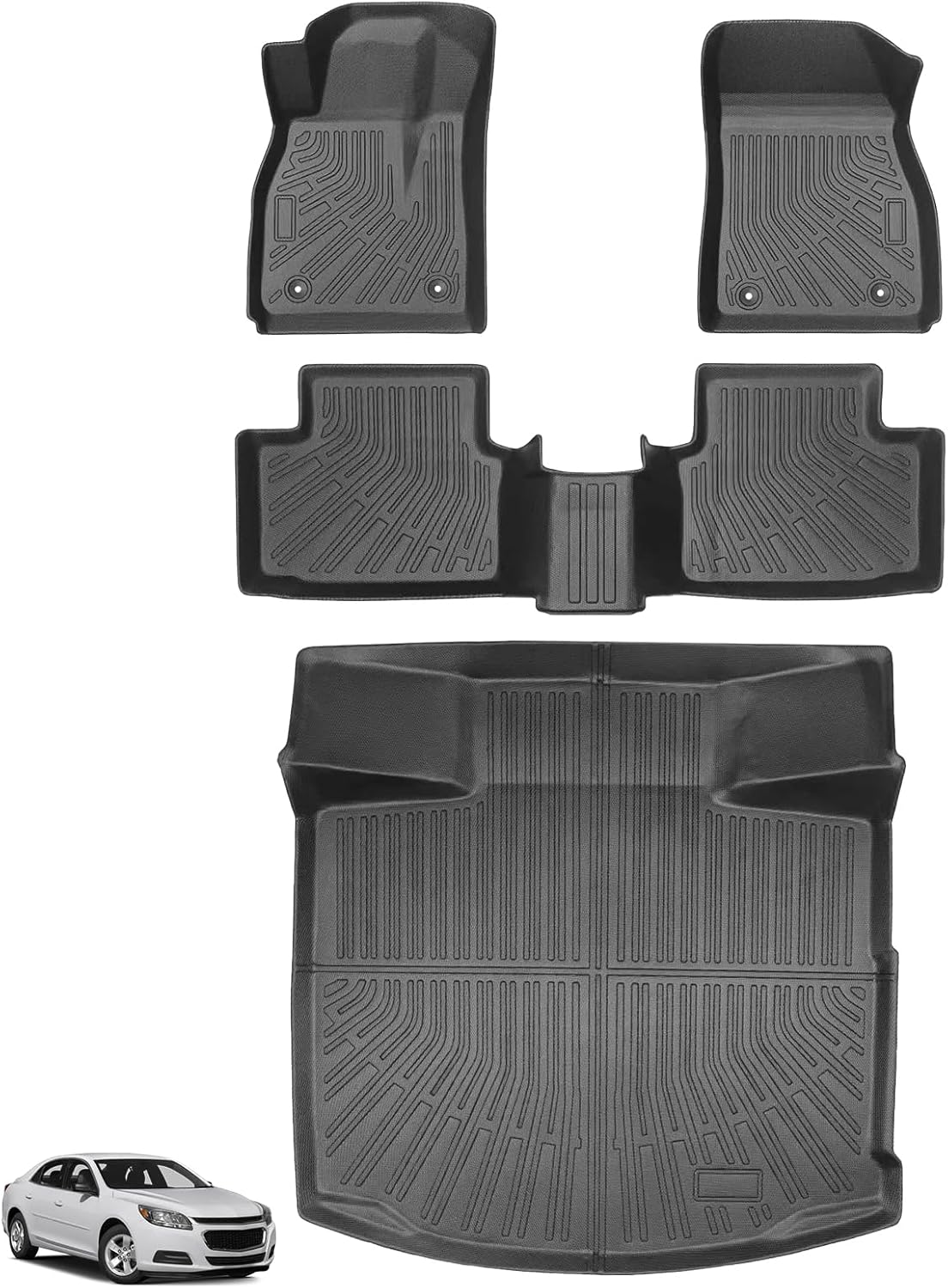 Floor Mats for Chevy Malibu 2013 2014 2015, Also for 2016 Chevrolet Malibu Limited, Custom Fit 1st & 2nd Row Mats & Cargo Liner, Waterproof Anti-Slip, TPE Floor Mats for 8th gen Malibu LS LT LTZ Eco