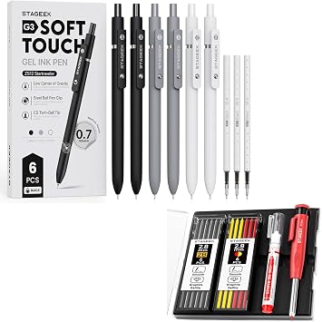 STAGEEK Black Gel Pens + Carpenter Pencils