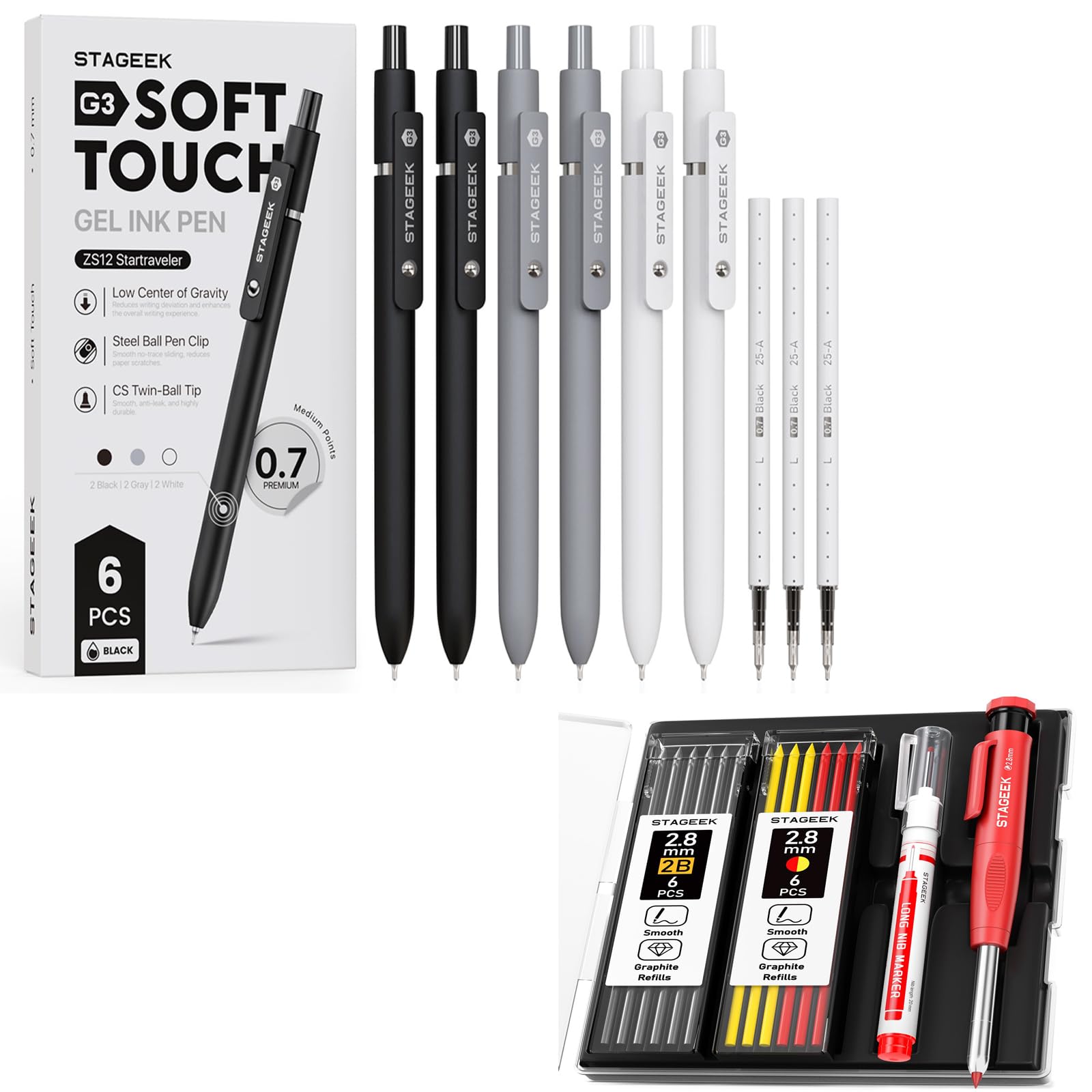 Amazon.com: STAGEEK Black Gel Pens + Carpenter Pencils : Office