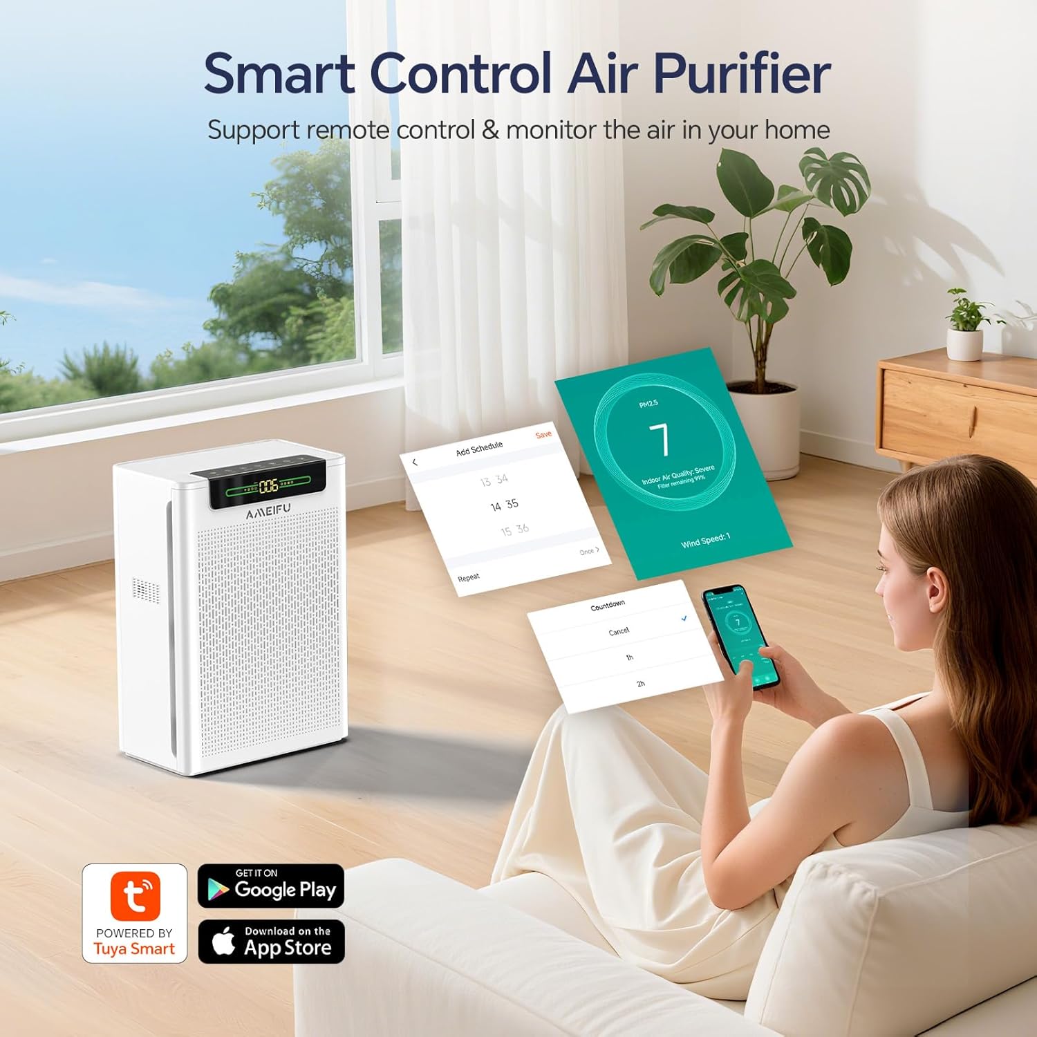 Air Purifiers for Home Large Room Up to 3000 ft², Pet Air Purifier with Smart APP Control, Hepa Air Purifier with Washable Filters and PM 2.5 Display Pets Hair, Pollen, Dander, Smoke - Image 3