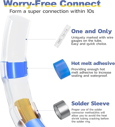 Miniatura 5 de haisstronica - 200 conectores de cable de sellado de soldadura, a tope, autosoldadura para marina, estéreo (20 amarillos, 50 blancos, 65 rojos, 65