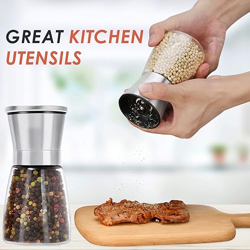 Miniatura 5 de Molinillo de Pimienta Profesional - con Rotor de Mecanismo de Acero al Carbono Endurecido de Alemania, Molino de Pimienta Rellenable 6OZ Vidrio, 1